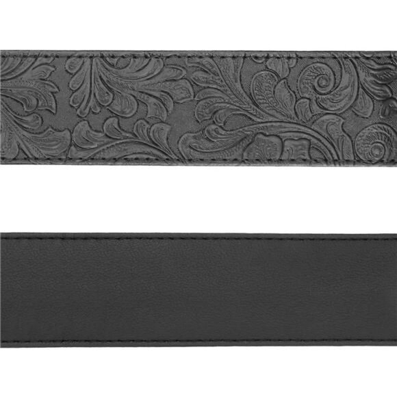 Black leather guitar strap adjustable vintage floral print for bass electric - Picture 2 of 8